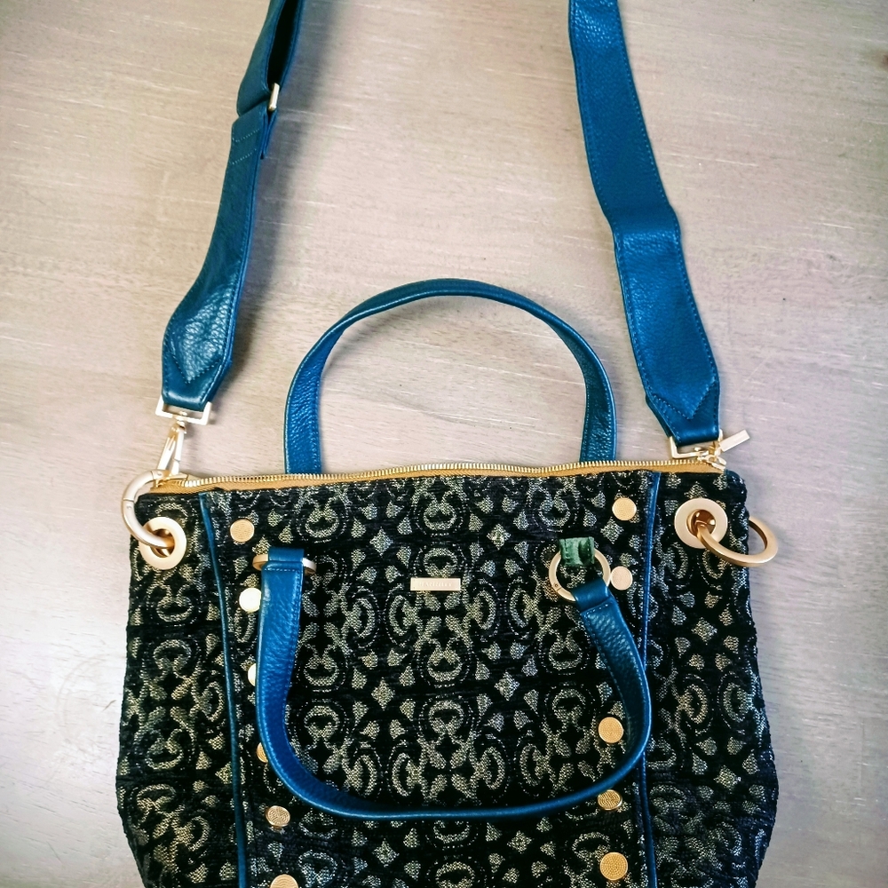 Extraordinary Leather Hammit Designer Chic Black and Blue Women's Shoulder Bag